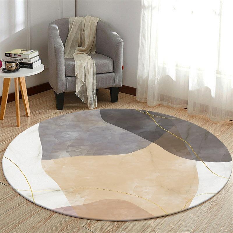 Round Area Rug Artistic Abstract Marble Geometric Landscape Print Carpet Soft Floor Mat For Living Room Bedroom Home Decor