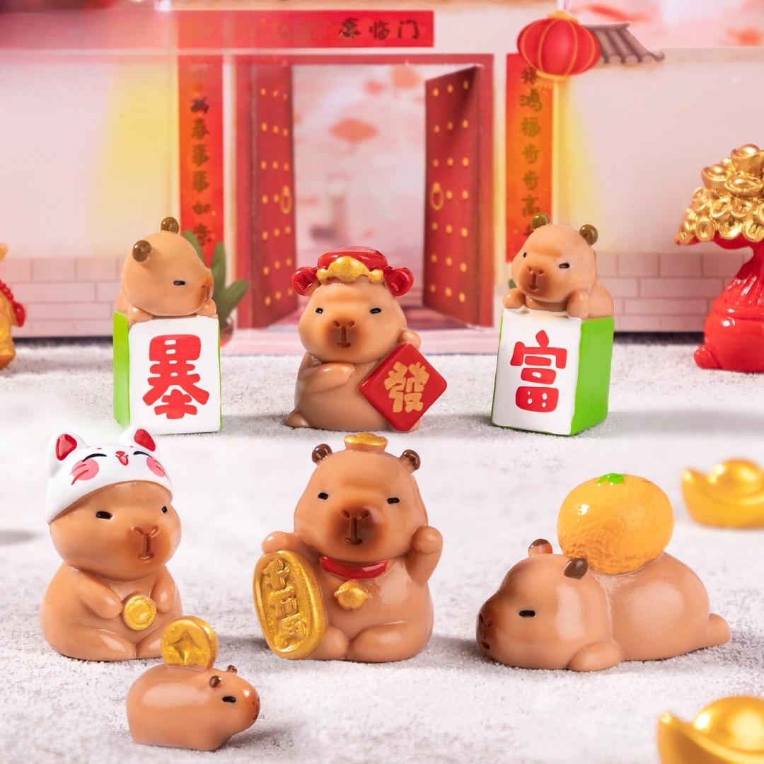 7Pcs Micro Landscape Carpybara Doll Set Cute Wealth Attraction Diy Jewelry Holder Latest Year Decoration Small Dolphin Ornaments