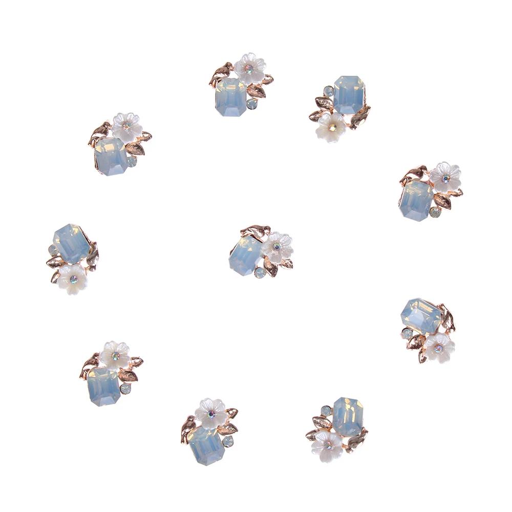 10pcs Flower Rhinestones Buttons Pearl Button Diamante Crystal Bow Wedding Bride Holding Scrapbooking Accessories Apparel Sewing