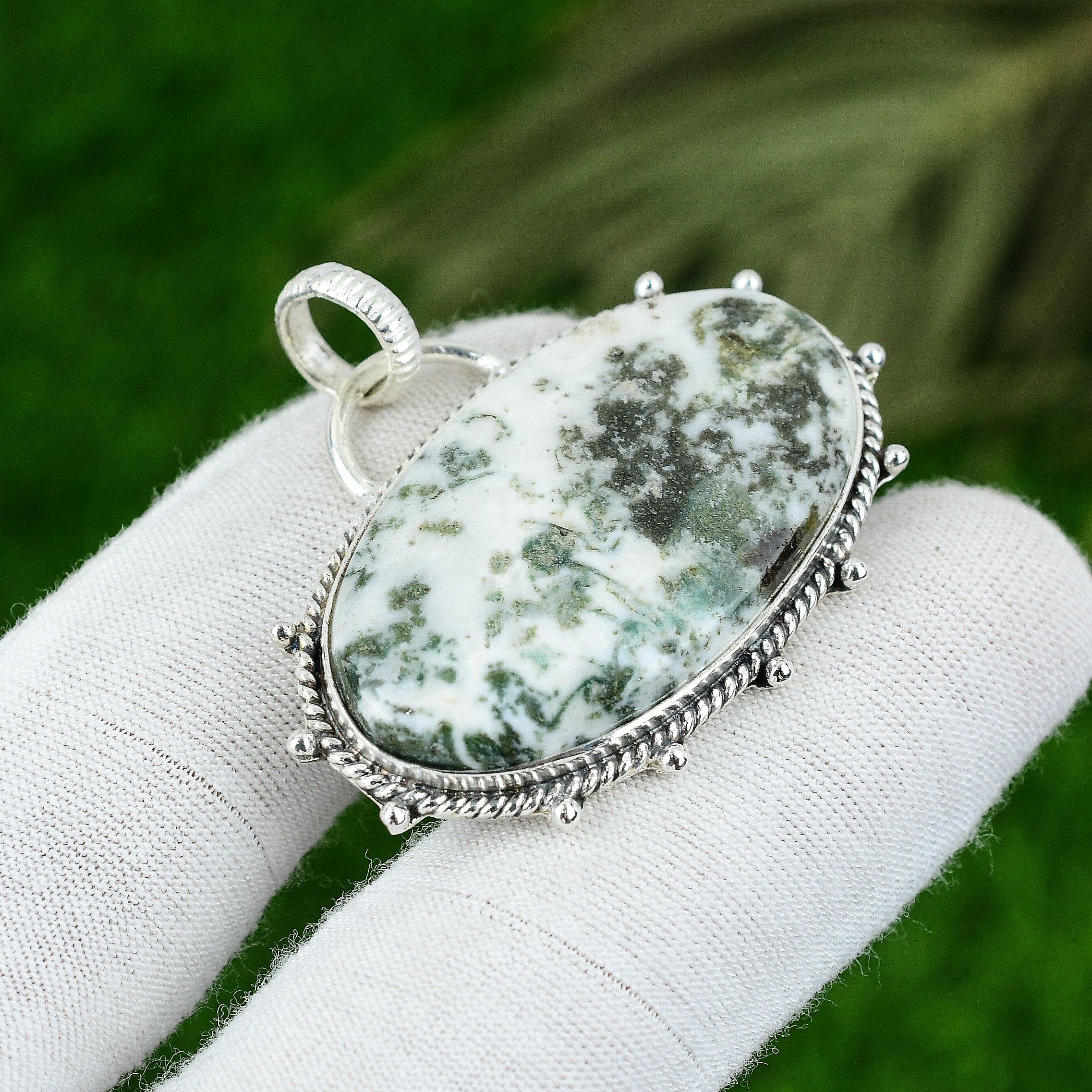 

Натуральный Агат Древовидный Драгоценный Камень Индийские Ювелирные Изделия Подвеска из Стерлингового Серебра 925 пробы для Девочек