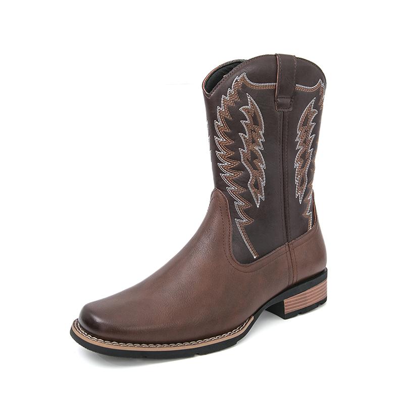 Designer Men's Retro Western Cowboy Boots Mens Fashion Patchwork Embroidery Mid-calf Leather Boot Designer Casual Shoes For Men