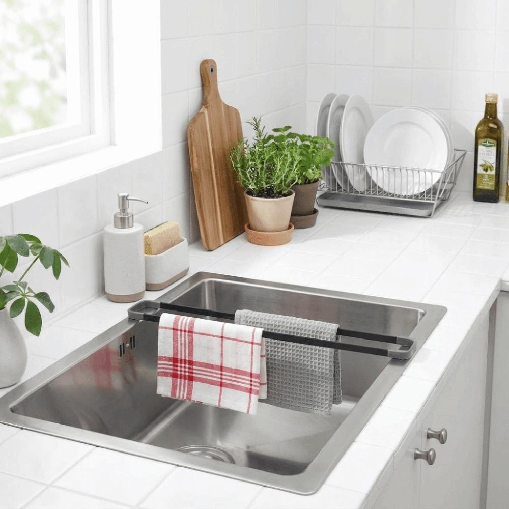 Space Saving Sink Organizer Metal Dish Drying Rack Sponge Holder Sink Rack Kitchen