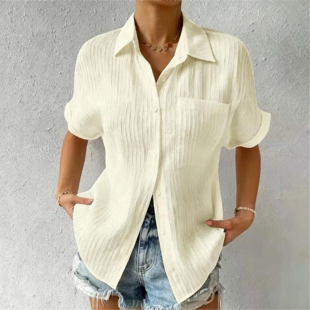Cardigan Wear Color Block Short Sleeve Solid Elegant Casual Blouse Women Clothing