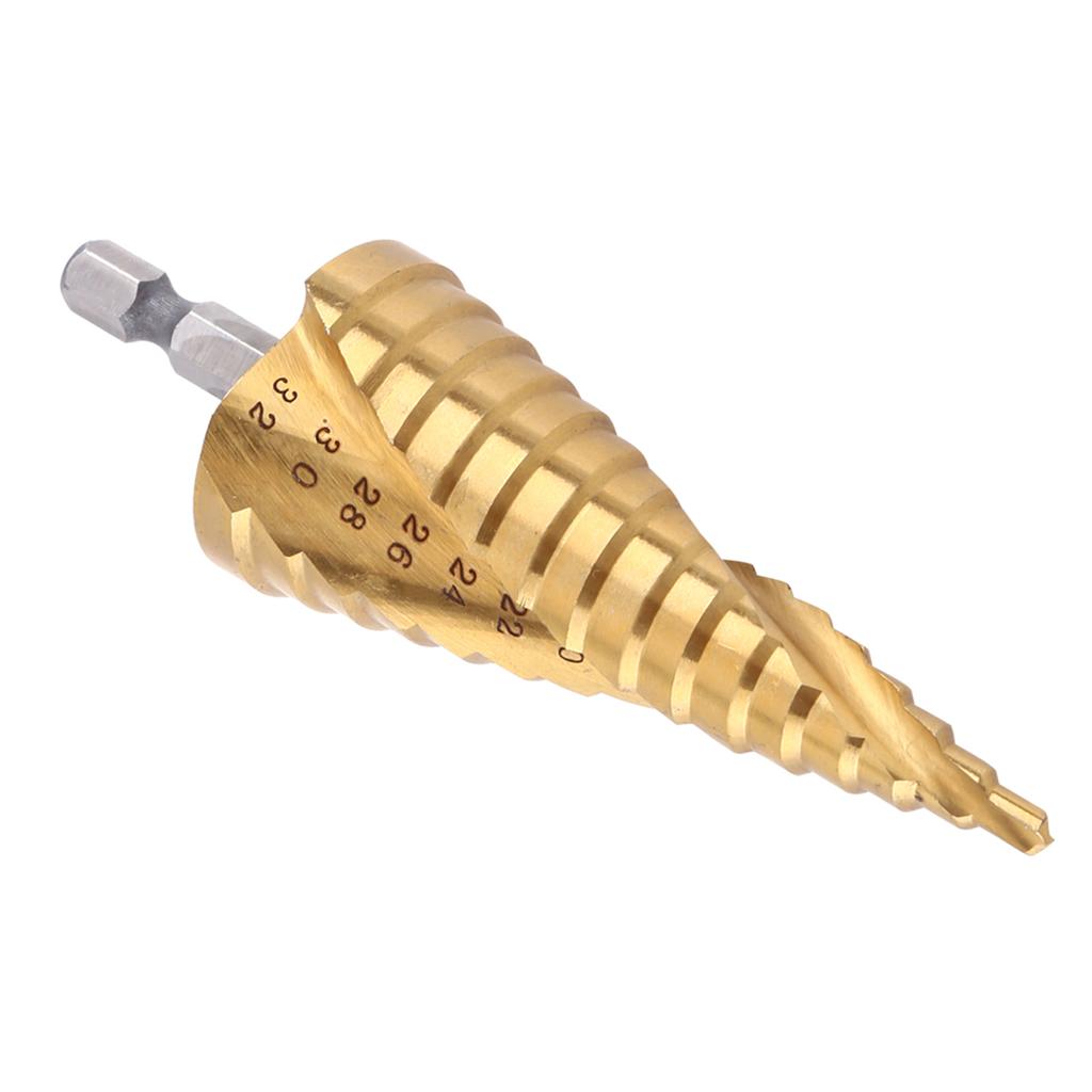 1pc High Speed Steel Titanium Coated Step Drill Bit Spiral Flute Hex Shank Power Tools 432mm
