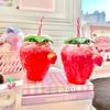 Ins Cute Strawberry Cup with Straw Creative Clear New Plastic Water Bottles for Kids Girl Student Portable Cold Drink Water Cups
