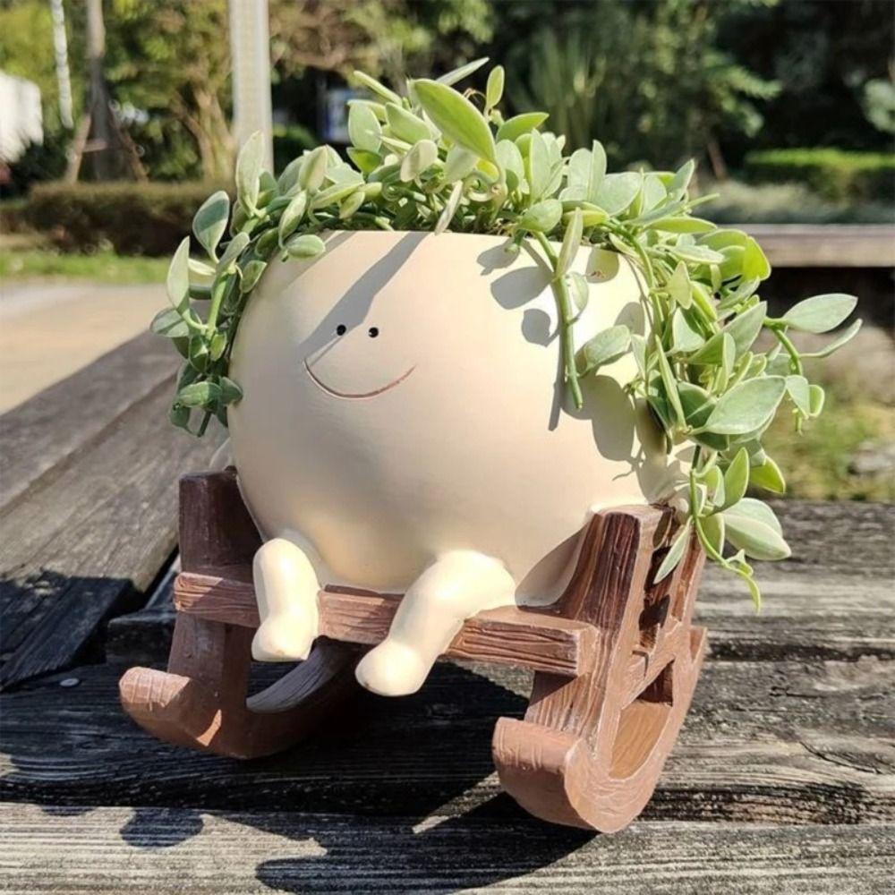 

Personalized Flower Head Planter Resin Plant Pot Garden Supplies Succulent Pot Balcony бежевый