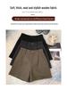 Plus Size Women's Black Wool Wide-Leg High-Waisted A-Line Shorts for Fall/Winter