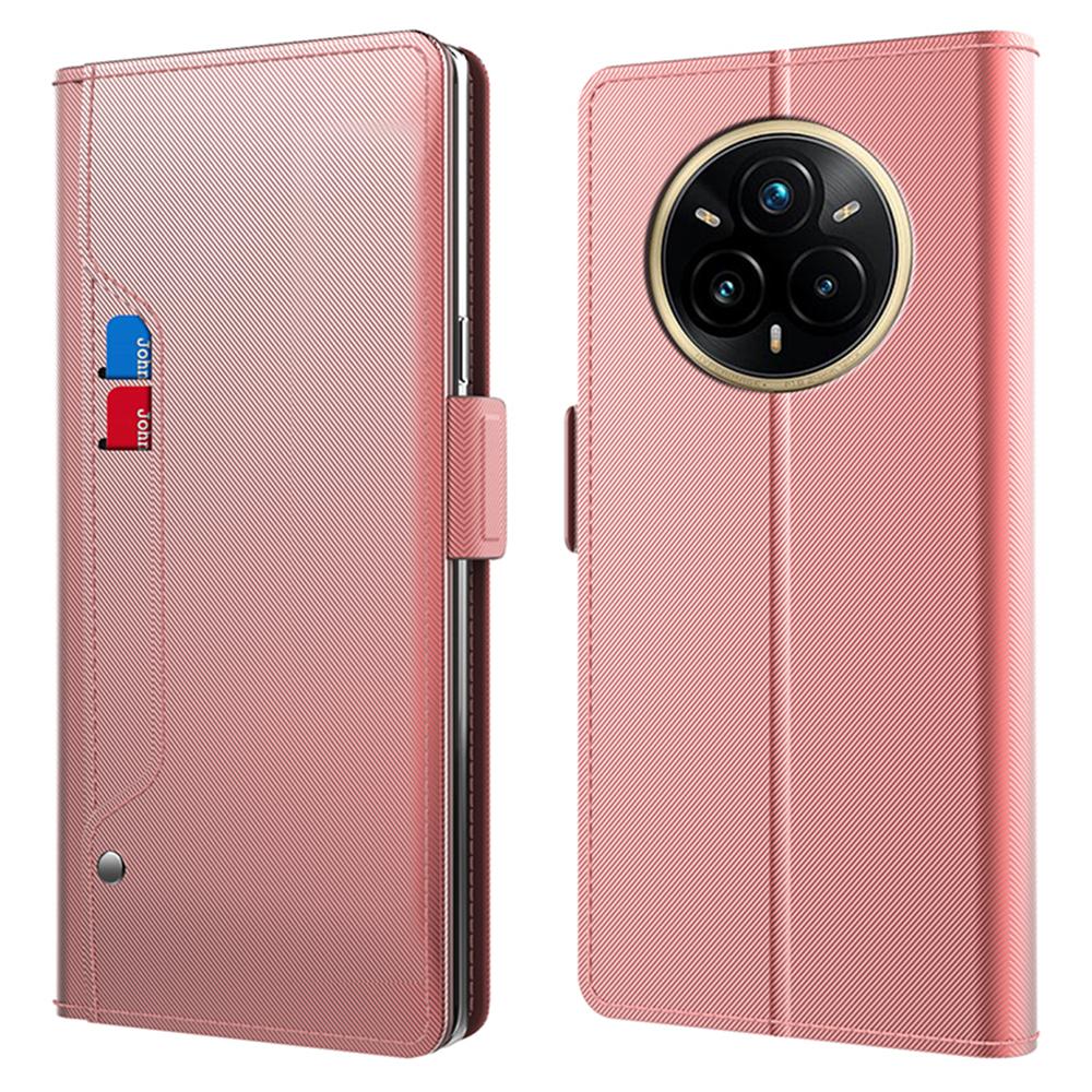 

For Realme 14 Pro+ 5G Case Stand PU Leather Phone Cover Card Holder Mirror Rose Gold