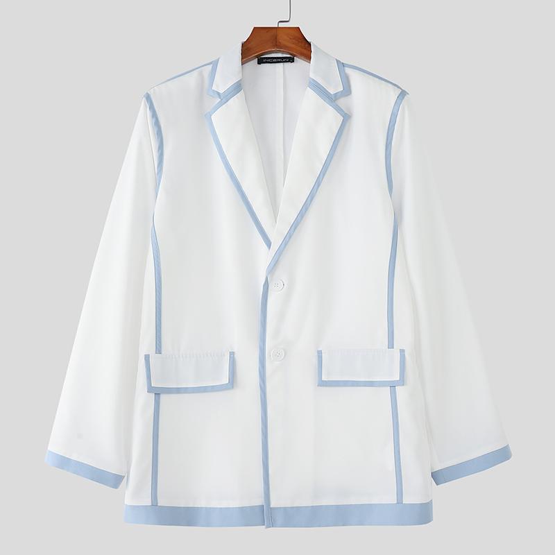 

INCERUN Весенние мужские блейзеры с лацканами, длинными рукавами, пуговицами и тонкой строчкой 5XL белый