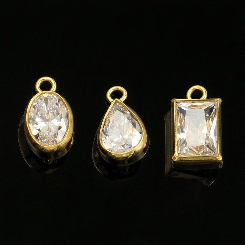 14K Gold Filled White Zircon Rectangular/Drop/Oval Pendant Geometric Earrings Necklace Bracelet Accessories