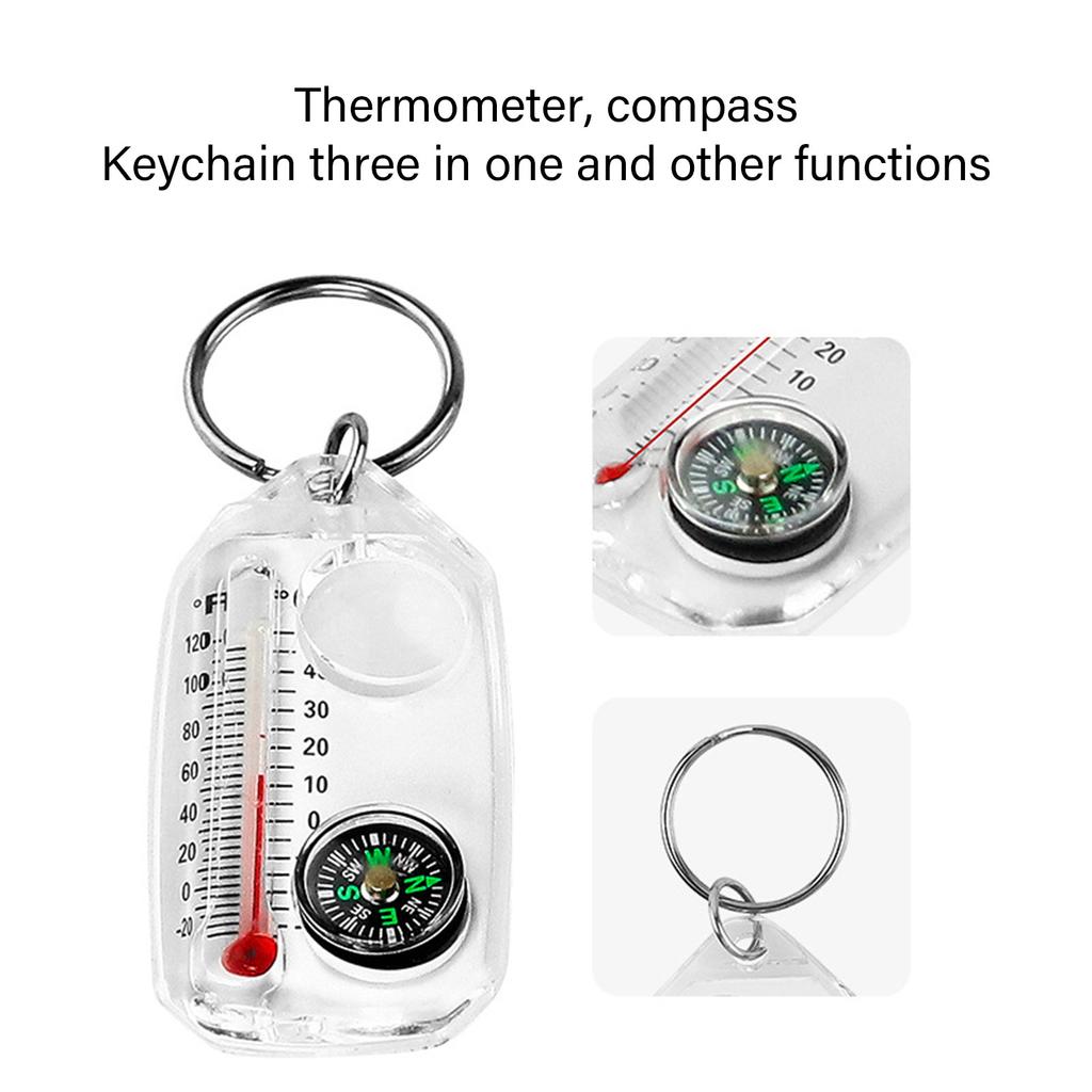 Pocket Survival Compass Multifunctional Guiding Compass Thermometer Keyring Pocket Sized Compass Keyring Compass Pendant