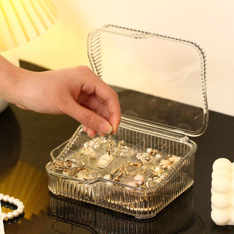 Clear Jewelry Storage Box with 2 Layers and Multiple Compartments for Earrings, Rings, Necklaces and Bracelets