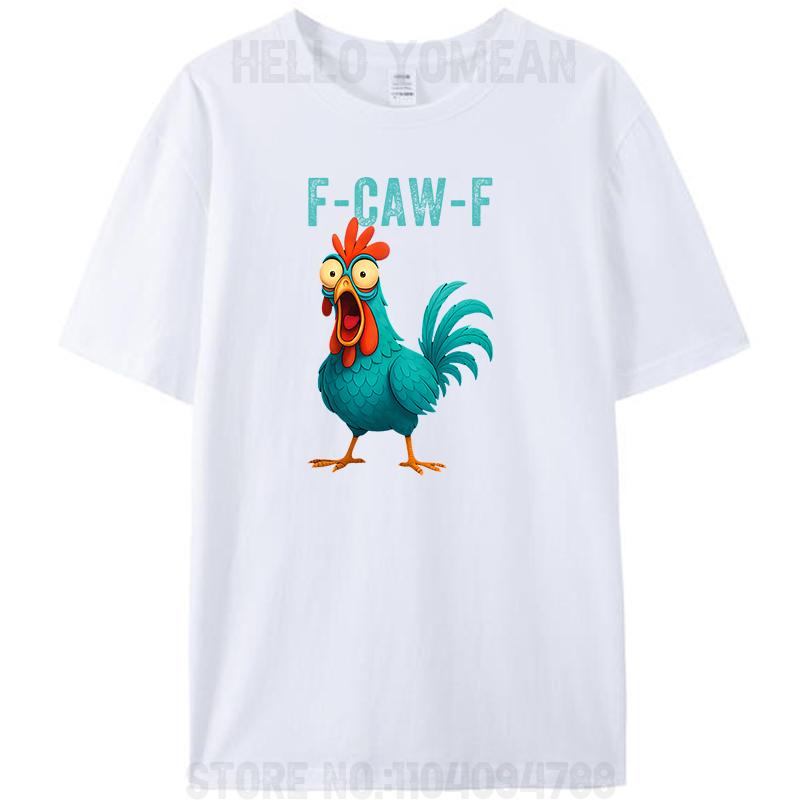 F-CAW-F Funny Rooster Chicken Farm Animal Humor Bird Women Men's Cotton T-Shirt Casual Streetwear Tee Shirts Hipster Tops