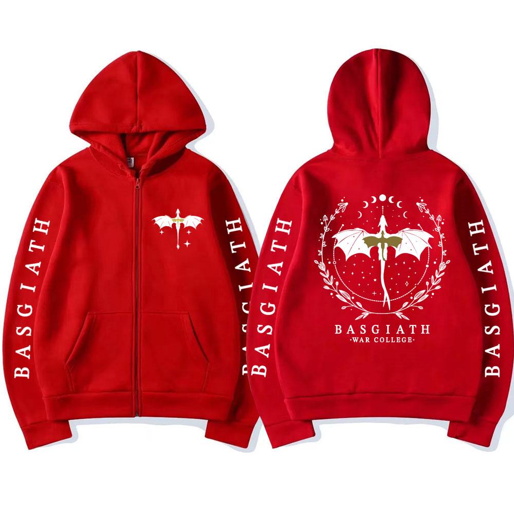 Basgiath War College Popular Zip Up Hoodies Fourth Wing Dragon Sweatshirt Men Women Harajuku Loose Fleece Coats