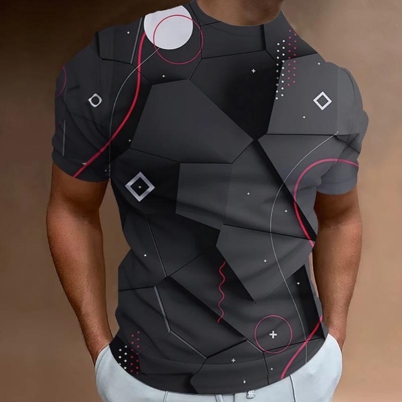 Funny Men's T Shirt Tops 3d Abstract Geometry Print T-Shirt For Men Summer Trend Simple Loose Tee Casual Breathable Man Clothing