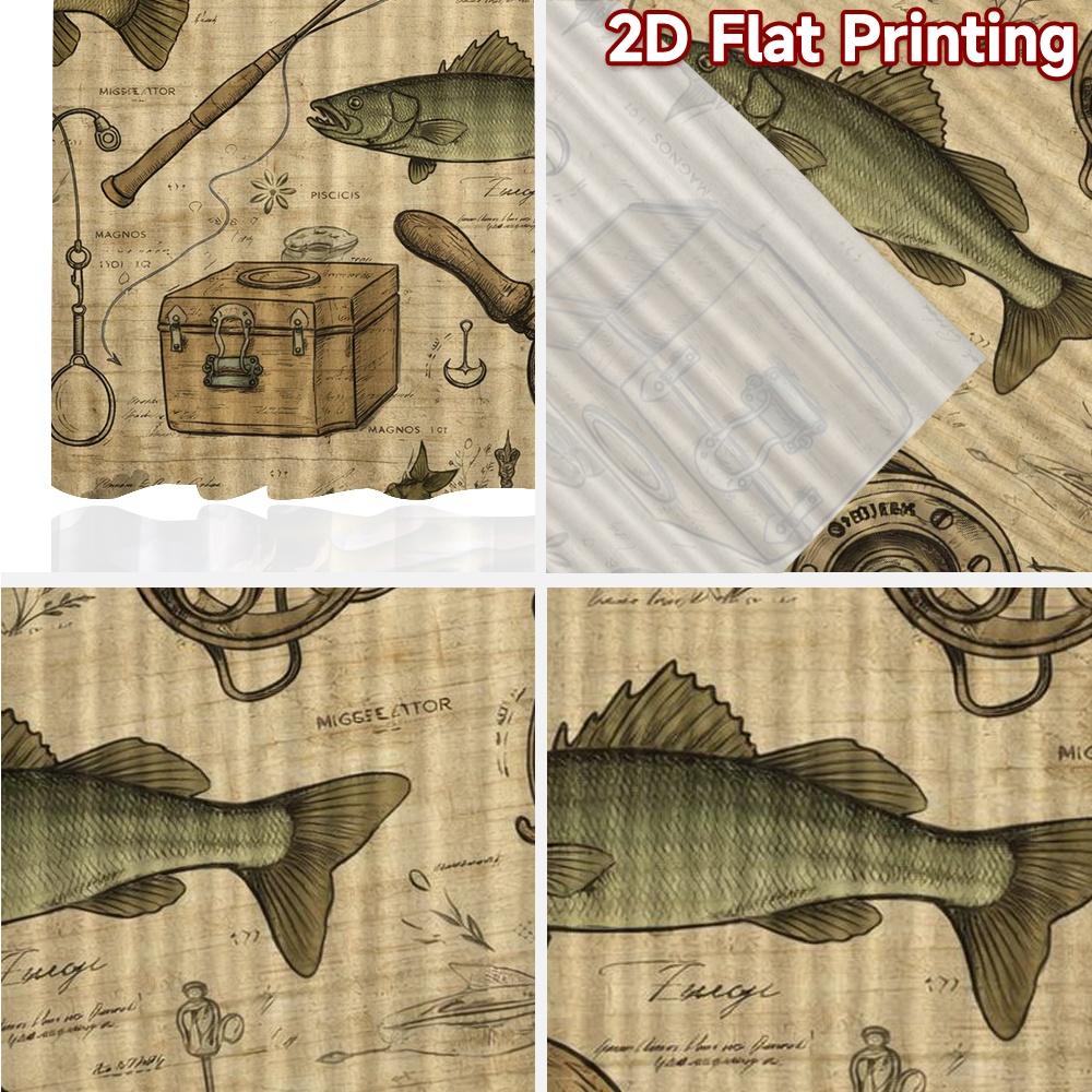 2D FLAT PRINTING 2pcs Curta (Without Rod) Vintage Fishing Equipment Illustration Chic Chic Curtain Versatile Fabric Curta
