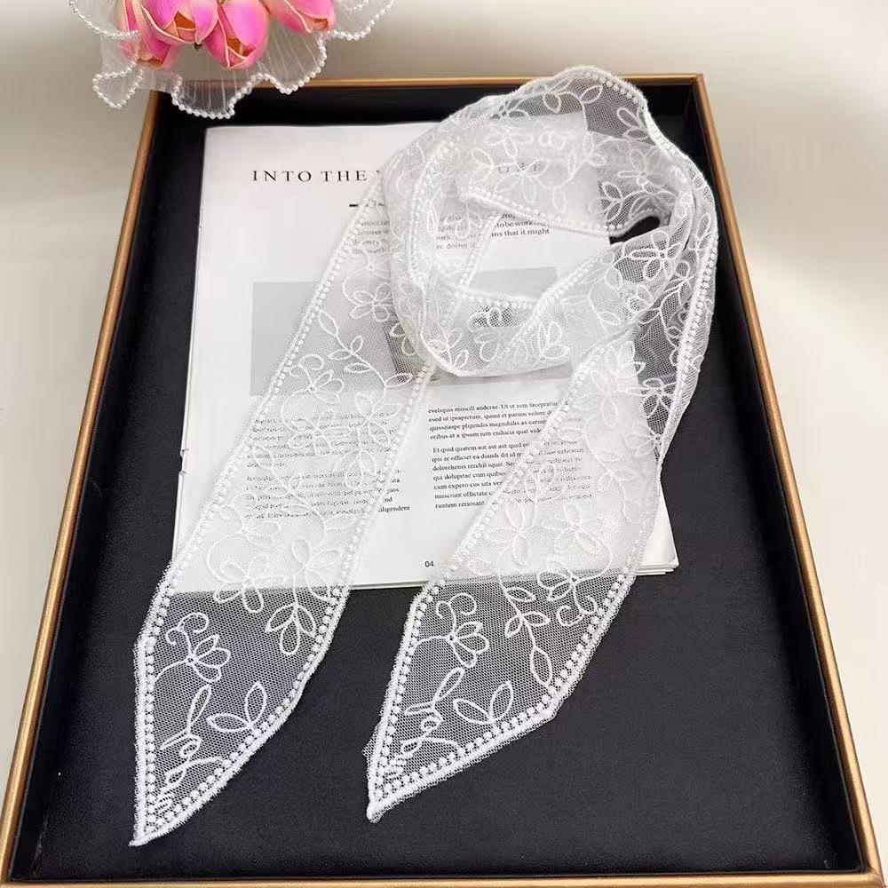 Narrow and Long Silk Scarf Women's Neck Scarf New Summer Decoration Lace Ribbon Belt