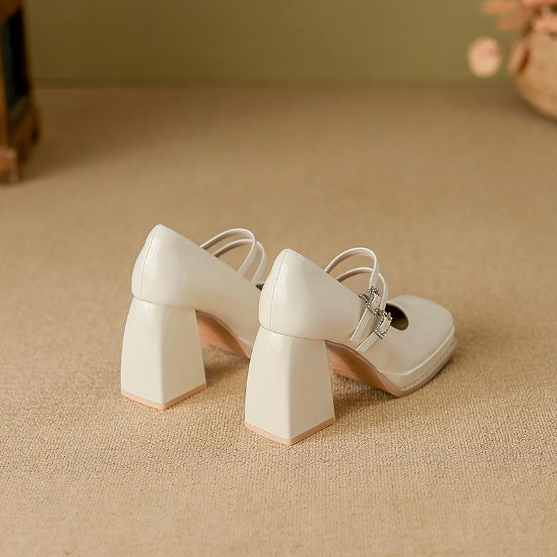 Sheepskin version~ High heels women's thick heels are not tired of high-end feeling, foot single shoes women's waterproof table, super high heels wom