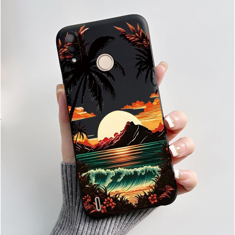 Black Case For Itel P33 Plus Bumper Soft Silicone Jelly Shell Anime Popular Sunflower Wildflower Painted Shockproof Cover