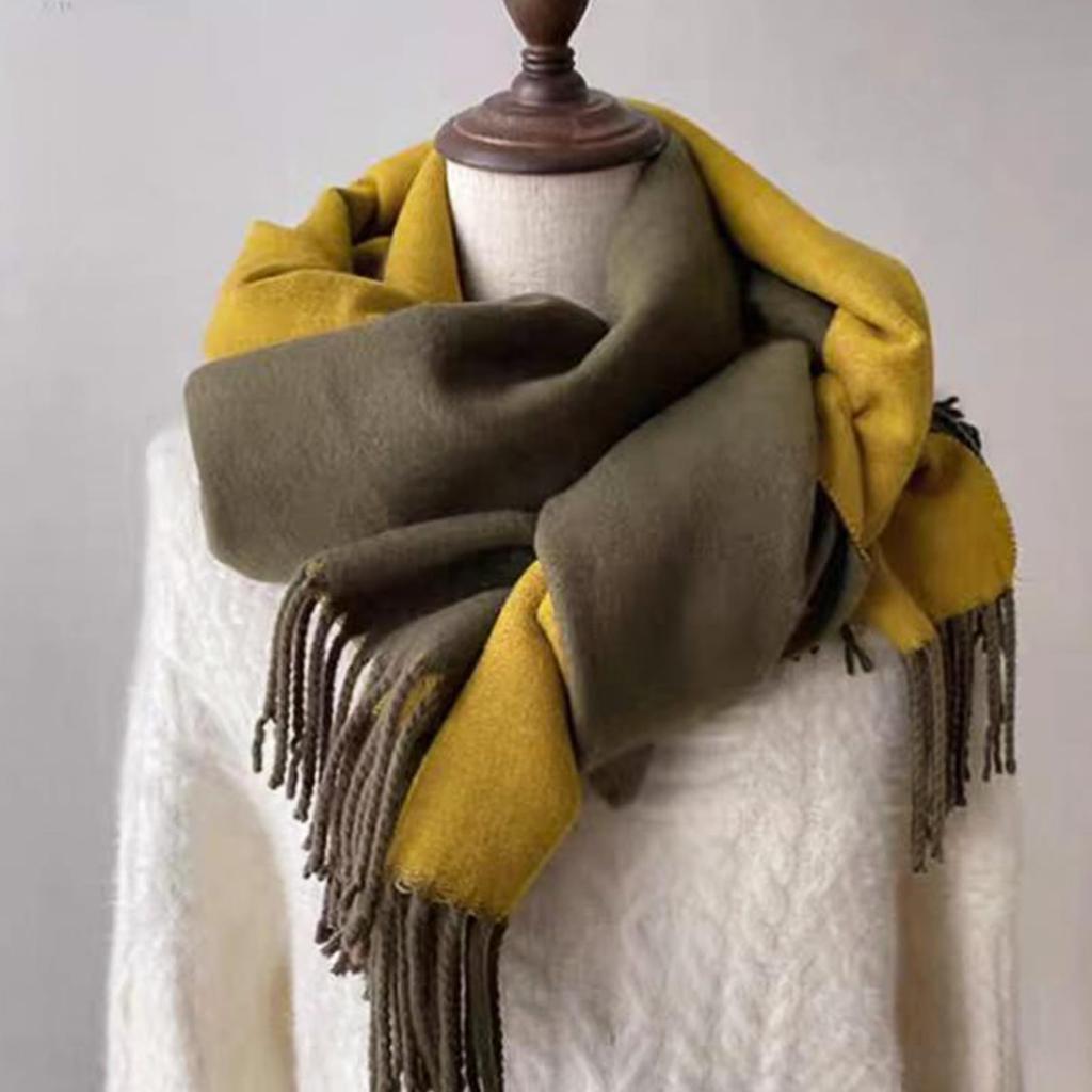 Wool Solid Cold Weather Gift Box Included [YKIbeauty] Cashmere-Touch Double-Faced Scarf, Large, Thick, Color, Fall/Winter Throw, Unisex, (Yellow)