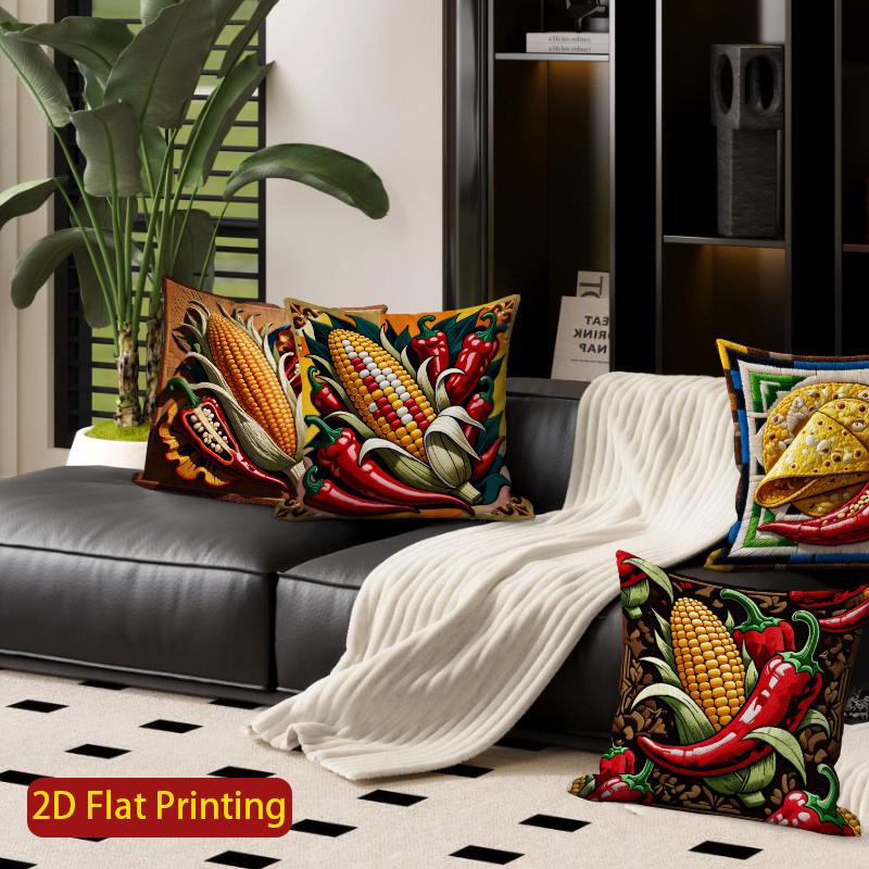 2D Southwestern Fiesta Chili Corn Taco Throw Pillow Covers Pattern Cushion Cover Suitable For Sofa Bedroom Car Pillow Cover