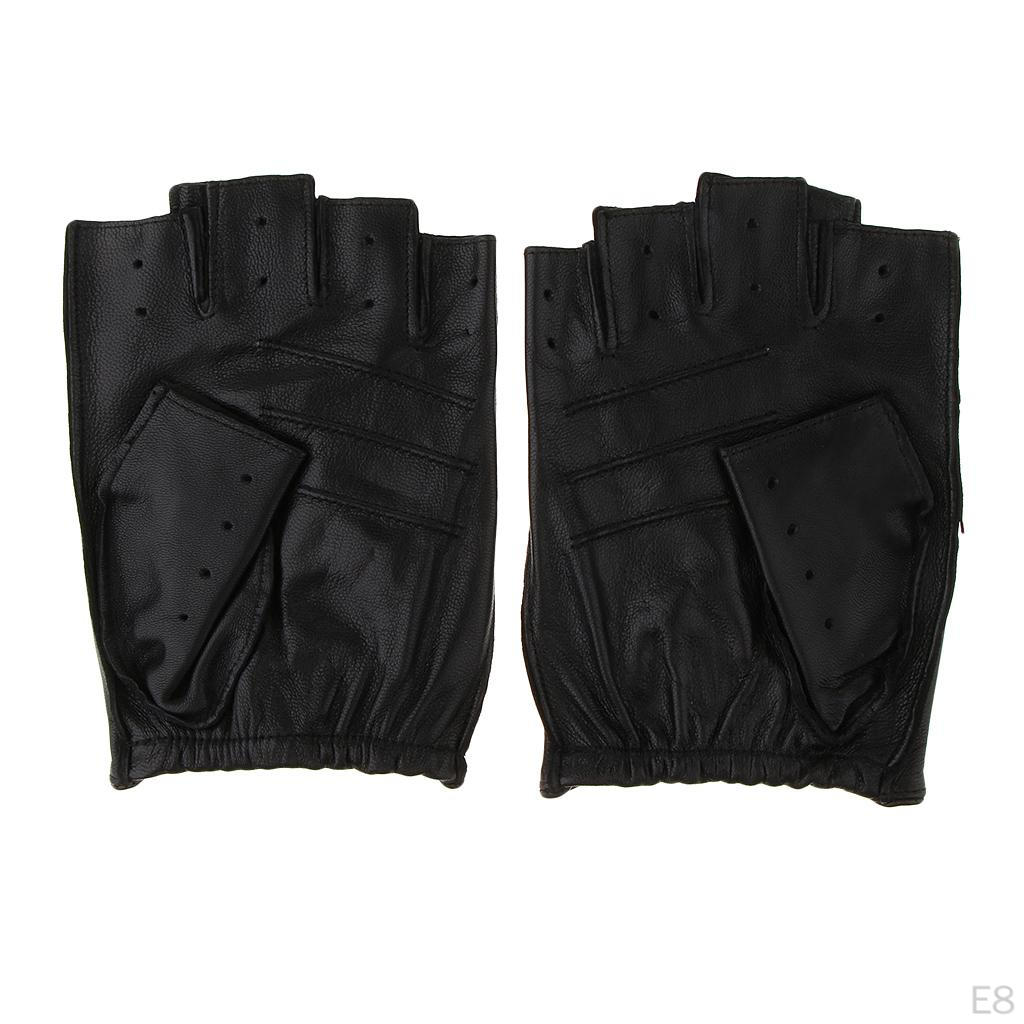 Faux Leather Mens Womens Biker Fingerless Cycle Gloves