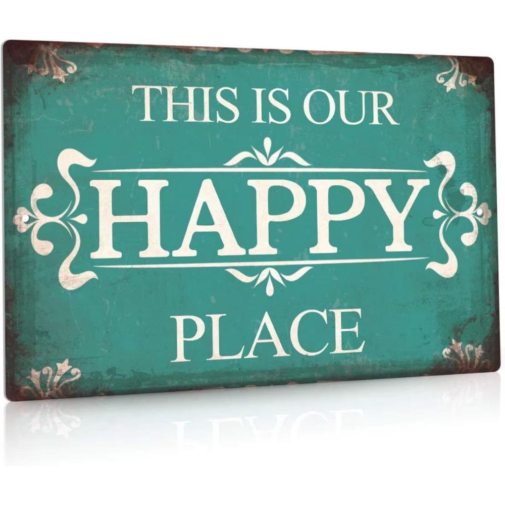 Putuo Decor Porch Sign Metal Wall Sign Porch Decor for Home Bar Farmhouse This is Our Happy Place Wall Art for Front Door Decor