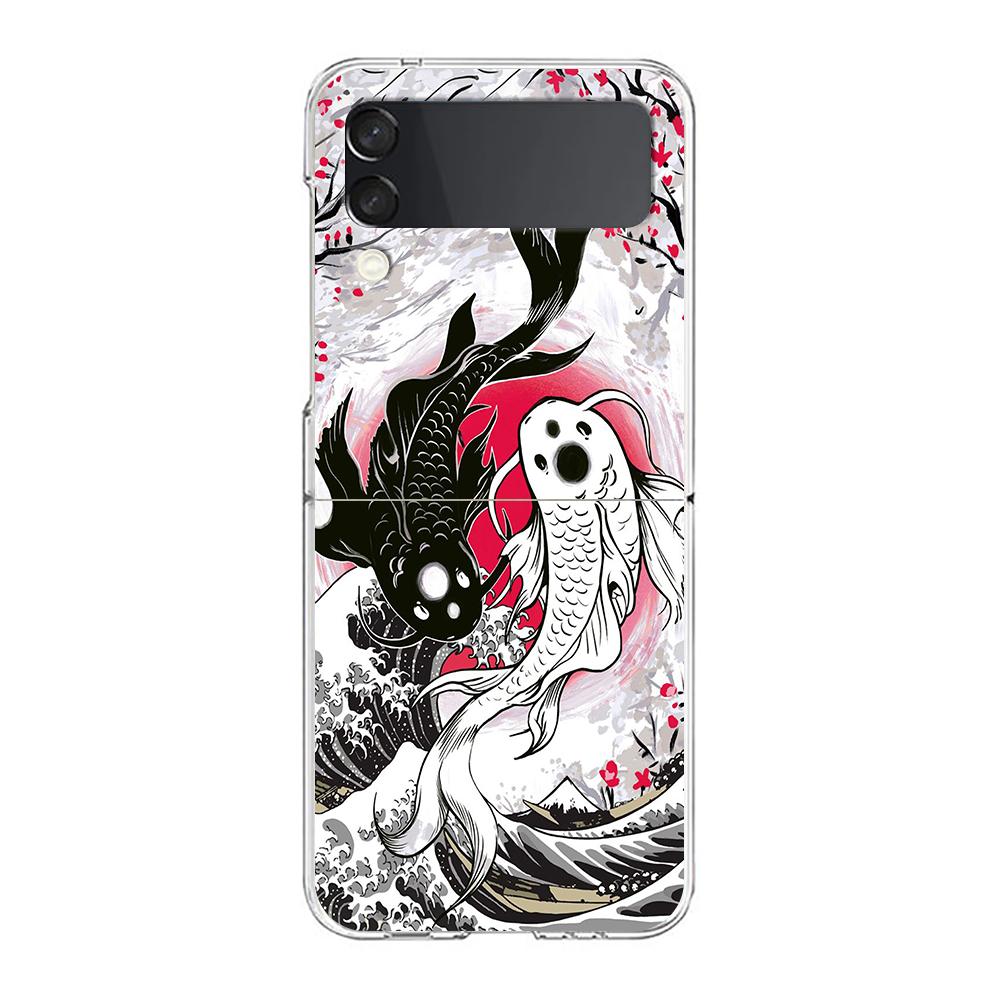 Koi Fish ZFlip5 ZFlip3 Phone Case For Samsung Z Flip 3 Transparent Hard Shell Z Flip 4 Galaxy Cover ZFlip 5G Folding Coque Funda