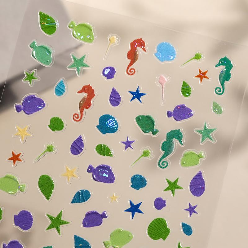 Shiny Shell Light Laser Sea Shell Cosnch Starfish Star Adhesive Nail Art Stickers Manicure Fantastic Marine Life Nail Decals