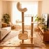 Solid Wood Cat Tree with Integrated Bed and Capsule Climber - Space-Saving Design for Small and Large Homes