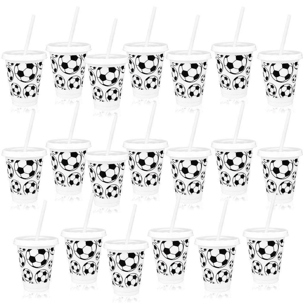 20 Pcs 16Oz Plastic Football Cups Reusable Tumbler With Lid And Straw Football Birthday Party Gifts For Game Team Sport Themed P
