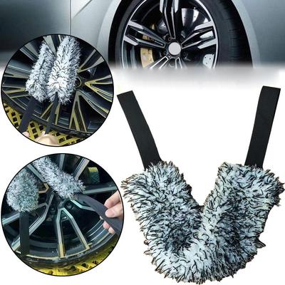 Auto Wheel Cleaning Towel Double Sided Microfibre Tension Tape Plush Detail Wheel Brush Cleaning And Maintenance Detail Towel