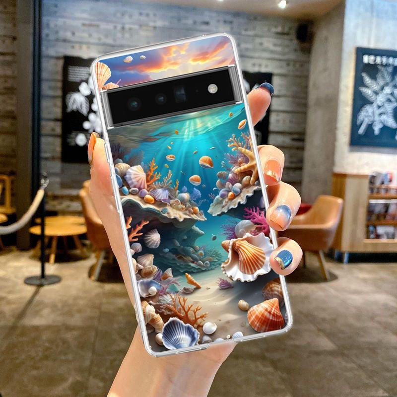 Phone Case Cover for Google Pixel 9 8 7 6 5 4 4XL 7A 6A 5A 4A 3A Pro XL 5G Transparent Soft TPU Shell Ocean Life Theme Pattern