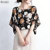ZANZEA Women Casual Round Neck Half Sleeve Loose Floral Blouse