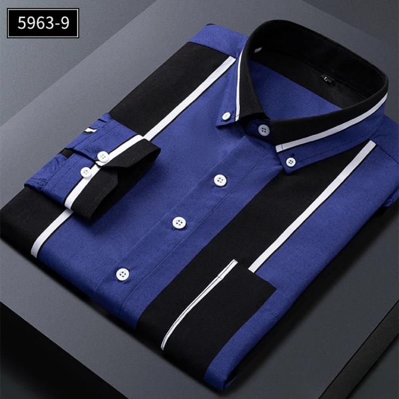 Men's Striped Shirts Formale Casual Printed Plaid Shirt Long Sleeve Slim Fit Botton Down Male Office Business Dress Shirt M-5XL