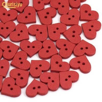 100τμχ 2 τρύπες Ξύλινο Κουμπί Κόκκινο Love Heart