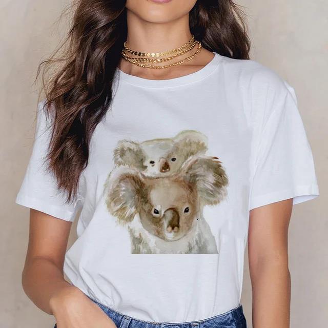 Damen Cartoon Kawaii Tier Koala Druck Damen T-Shirt Harajuku Ropa Mujer Grafik Große Größen T-Shirt Lässig Streetwear T-Shirts