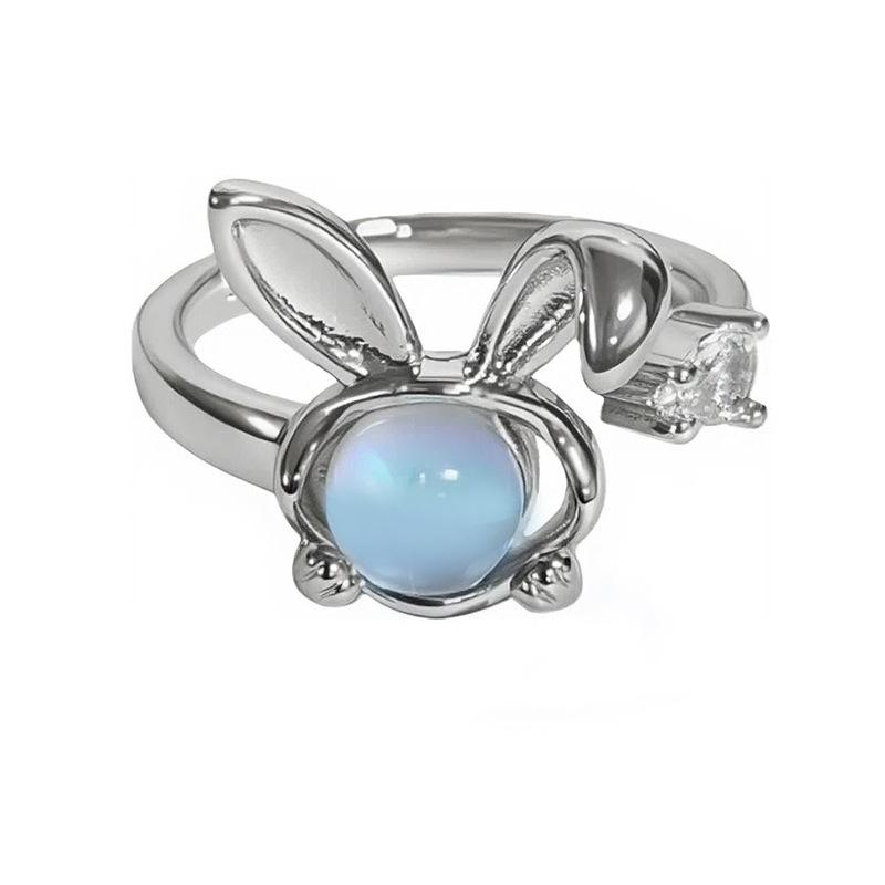 Moonstone Cute Rabbit Open Ring Planet Niche Design High-End Temperament Stacking Wearing Personalized Sweet Ring