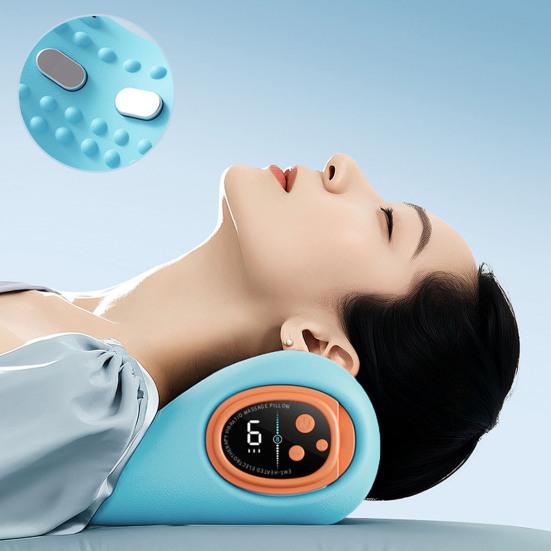 Cervical Massage Pillow Ergonomic Neck Massager with 3 Modes Wave Vibration Heat Therapy Adjustable Temperature Muscle Relaxation Pillow