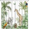 GAEJungle Animal Shower Curtain Forest Giraffe Elephant Rainforest Tropical Safari Green Plant Wildlife Parrot Watercolor Show