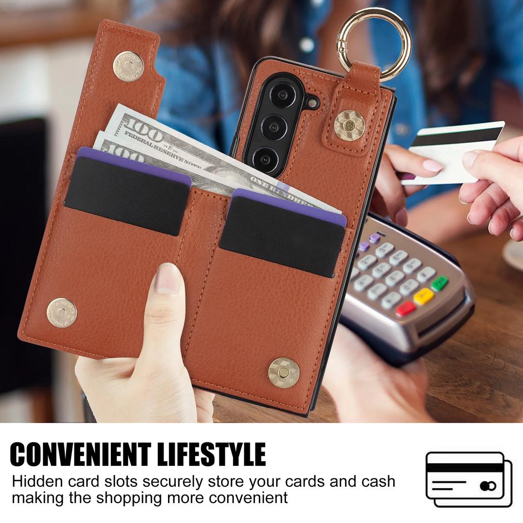 PU Leather Phone Case for Samsung Galaxy Z Fold 7 6 5 4 3 Wallet with Ring Card Holder (no Pen)