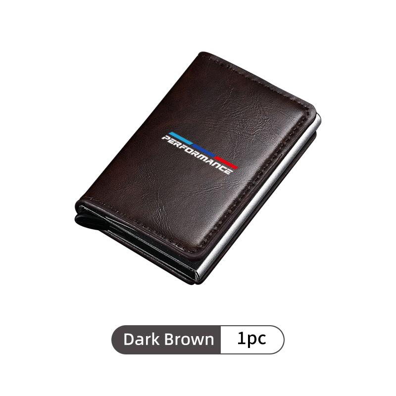 ZDNE2 Car Leather Pop Up Wallet RFID Blocking Metal Double Card Case For BMW 1 3 5 Series G30 G32 G38 2021 2020 2019 2018 E46 E91