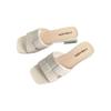 Women's Leather Slide Sandals Square-toe Block Heel Mules with Woven Strap for Summer Casual Wear