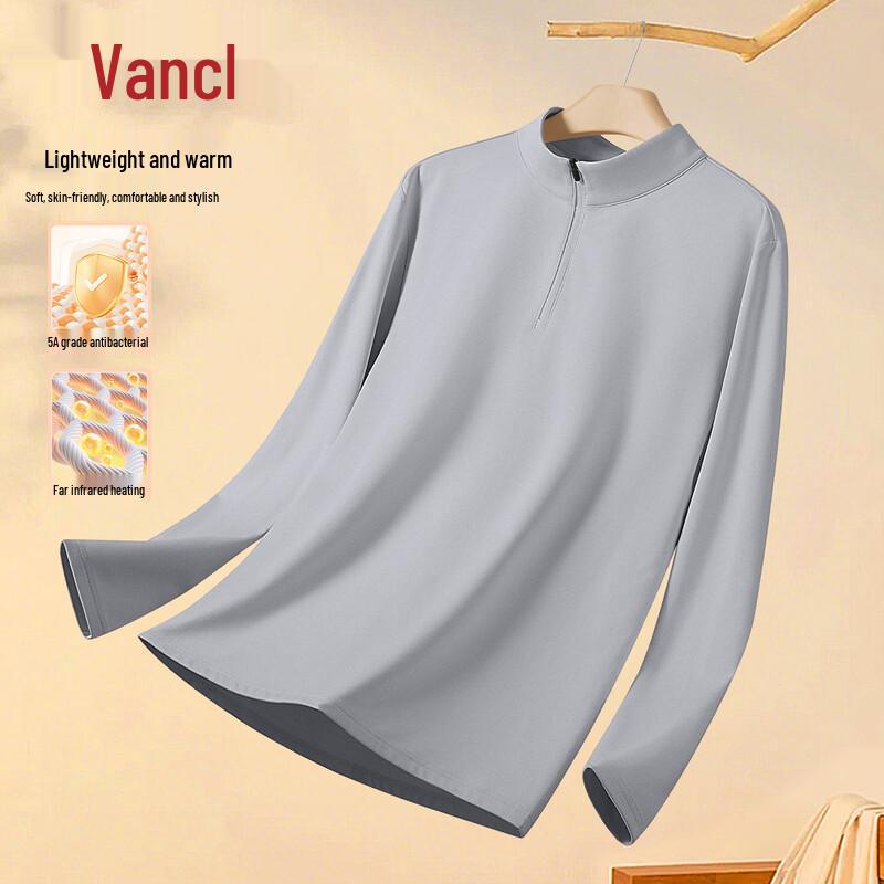 

VANCL Men s Fleece-Lined Warm Stand Collar Half-Zip Long Sleeve Base Layer T-Shirt M