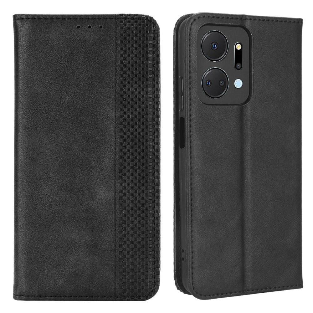 

For Honor X7a 5G/Play7T 5G Vintage PU Leather Phone Case Wallet Stand Magnetic Clasp Drop-proof Cover Black
