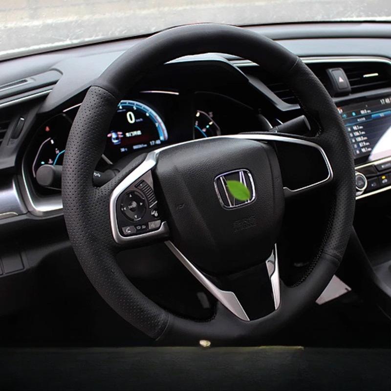 

hand-stitched Genuine Leather Suede Carbon Fiber Car Steering Wheel Cover For Honda Civic 10th 2016-2018 CR-V Clarity 2018-2021
