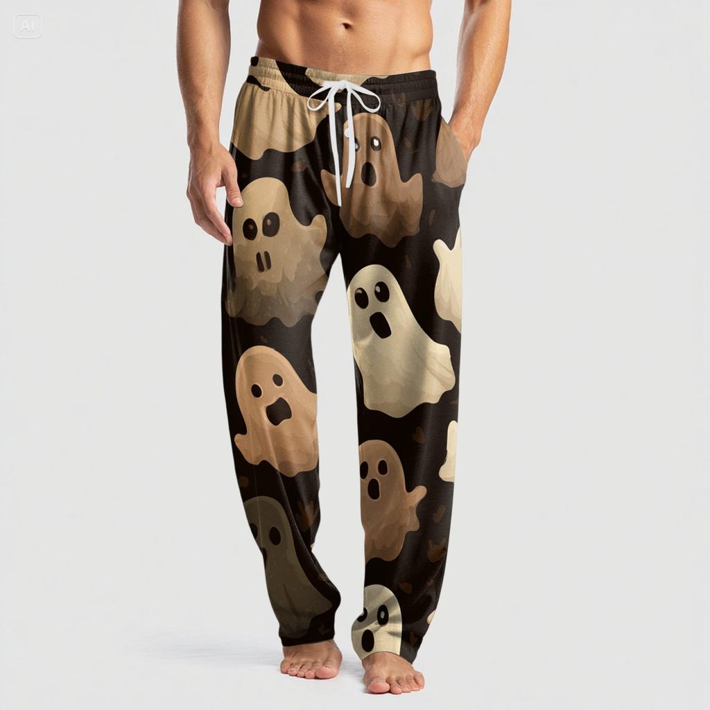Men's Knitted Halloween Print Pocket Casual Pants Pajama Pants