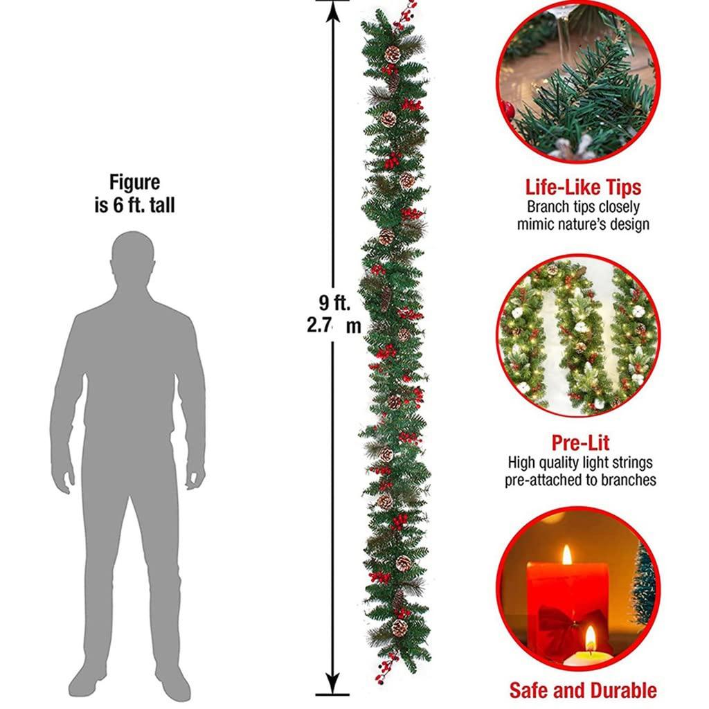 Christmas Pinecone Red Berry Garland 2.7M Length Holiday Festive Home Decor Ornament Unique Xmas Decor Gift Enthusiast Ornament