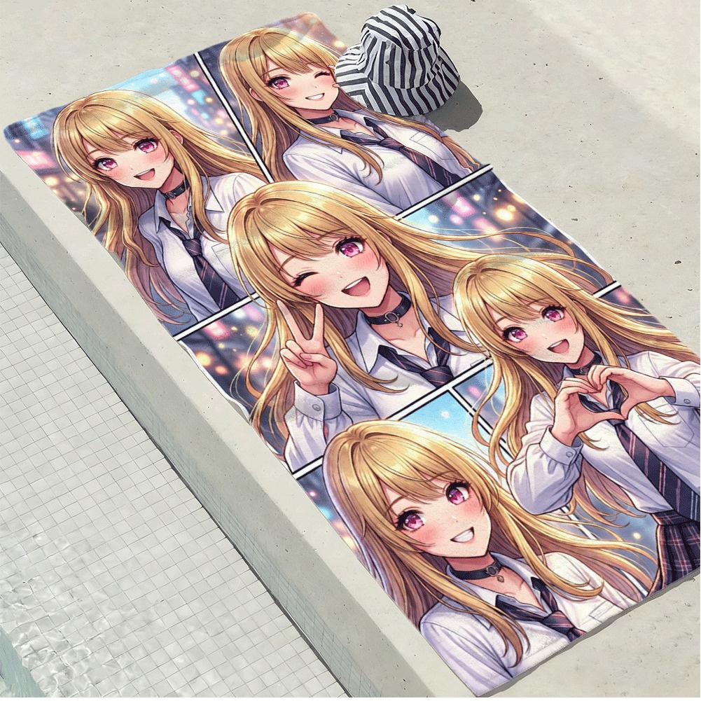 M-My Dress-Up Darling Kitagawa Marin Anime Microfiber Beach Towel Quick Dry Super Absorbent Sand Free Soft Oversized Bath Towels