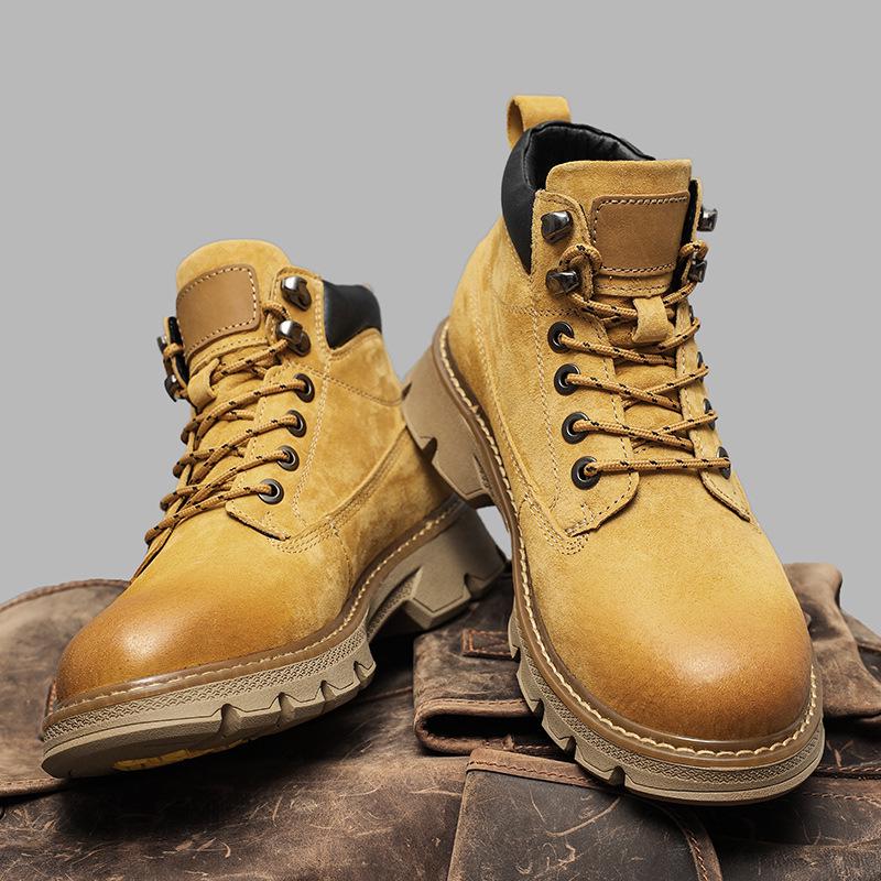 Oryginalna Skóra Żółte Retro Męskie Buty Martin na Grubej Podeszwie - 2025 Wysokie Buty Robocze